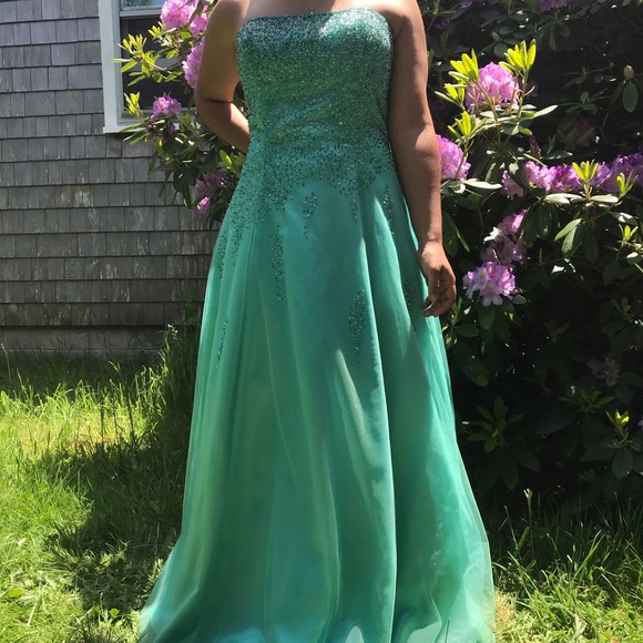 Turquoise Beaded Prom Dress - Picture 2 of 7